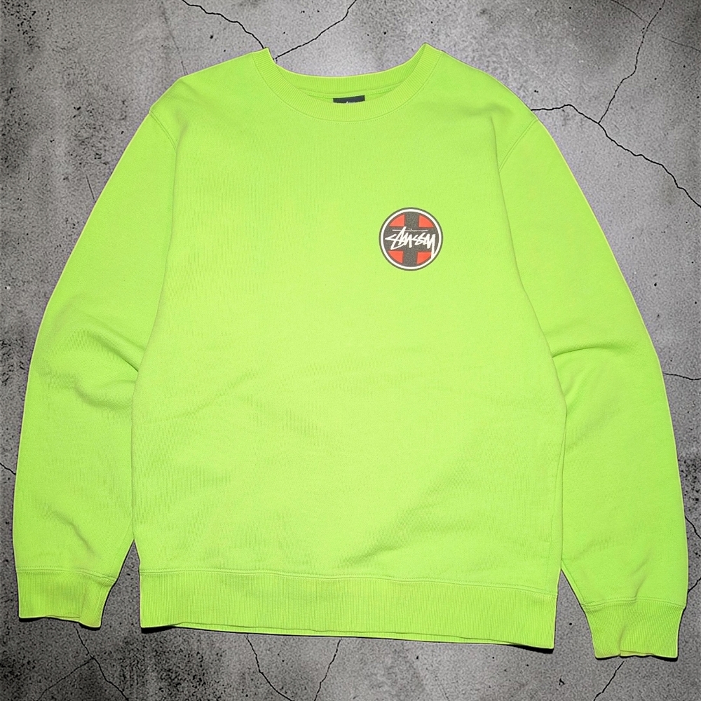 Stussy Neon Lime Crewneck Sweatshirt with Chest Emblem
